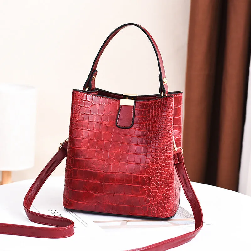 Fashion Bucket Bag Stone Pattern Shoulder Messenger Bag