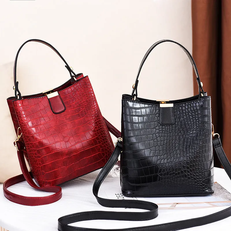 Fashion Bucket Bag Stone Pattern Shoulder Messenger Bag