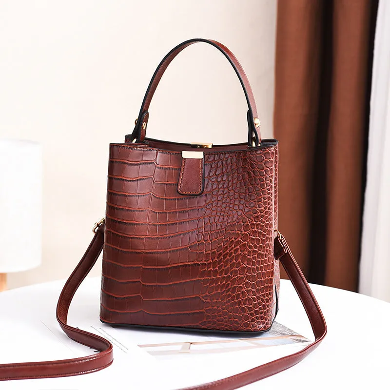 Fashion Bucket Bag Stone Pattern Shoulder Messenger Bag