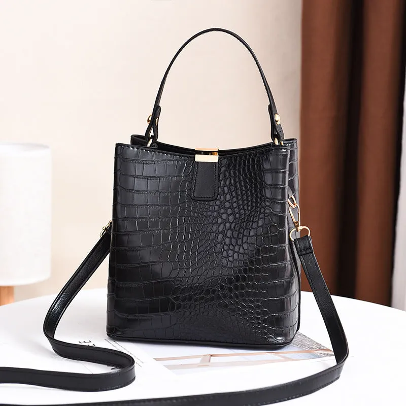 Fashion Bucket Bag Stone Pattern Shoulder Messenger Bag