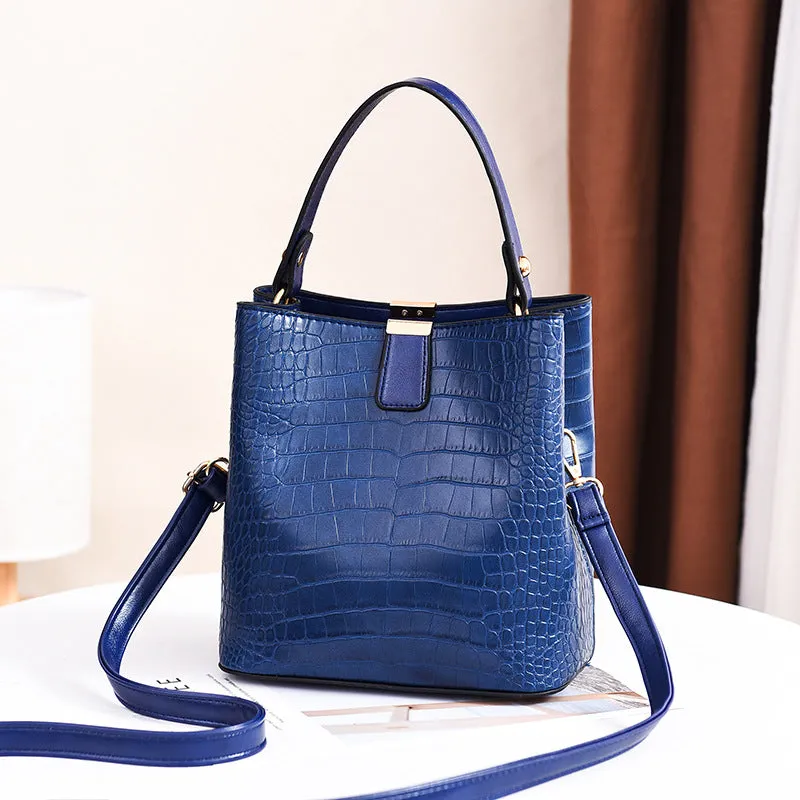 Fashion Bucket Bag Stone Pattern Shoulder Messenger Bag