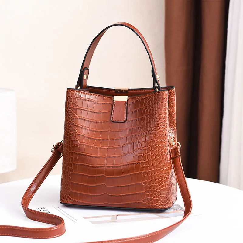 Fashion Bucket Bag Stone Pattern Shoulder Messenger Bag