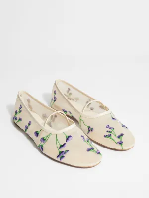 Floral-embroidered ballet flats