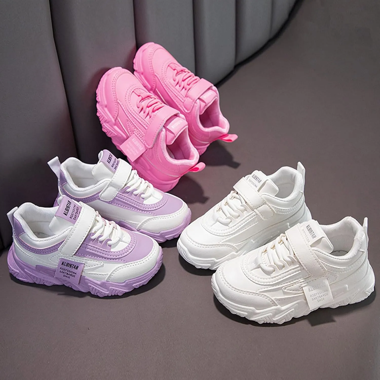 Girls Running Shoes Boys Color Sneakers for Kids Casual Lightweight Classic Adjustable Strap Hook and Loops Shoes