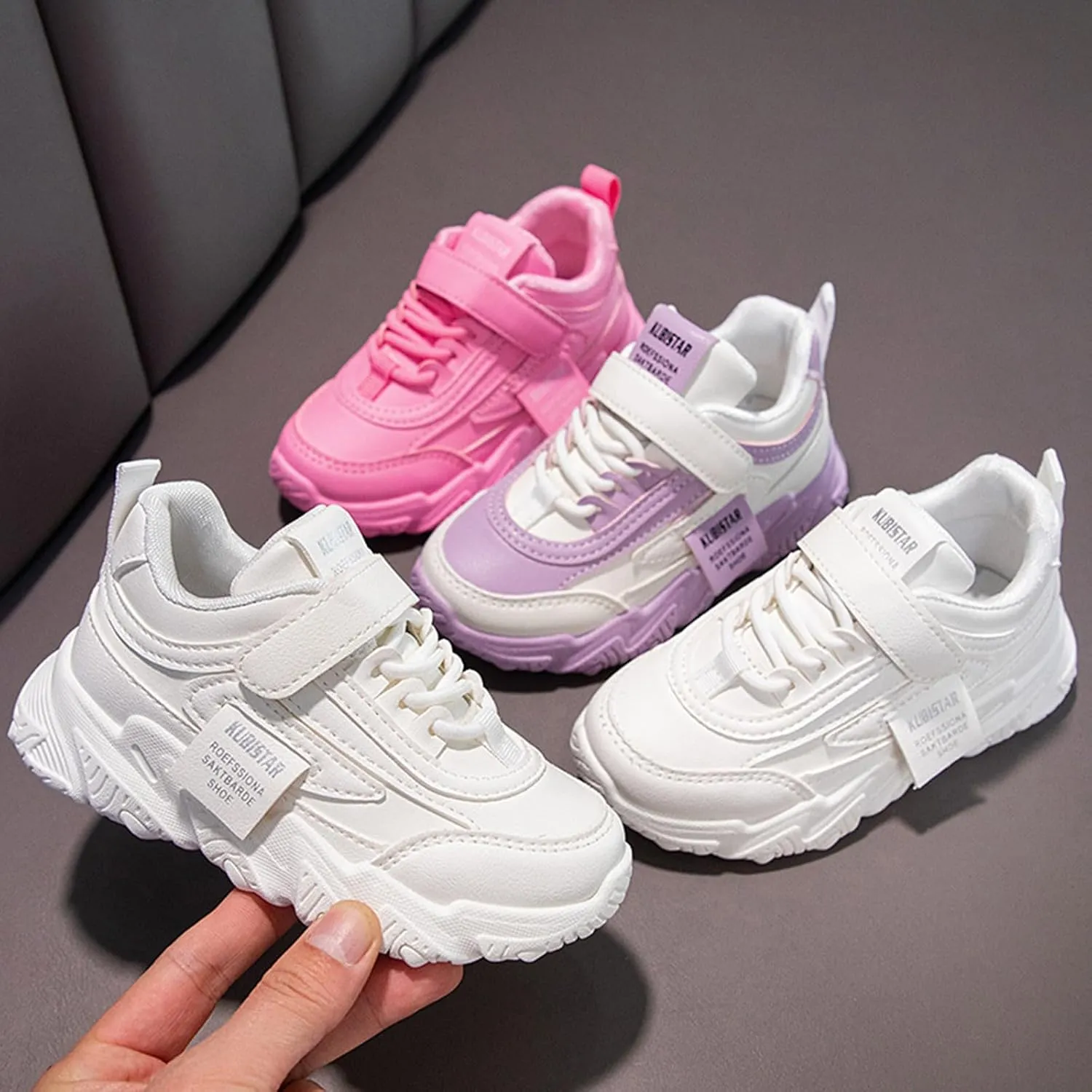 Girls Running Shoes Boys Color Sneakers for Kids Casual Lightweight Classic Adjustable Strap Hook and Loops Shoes