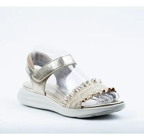 GOLD FLAT SANDAL WITH VELCRO CLOSURE