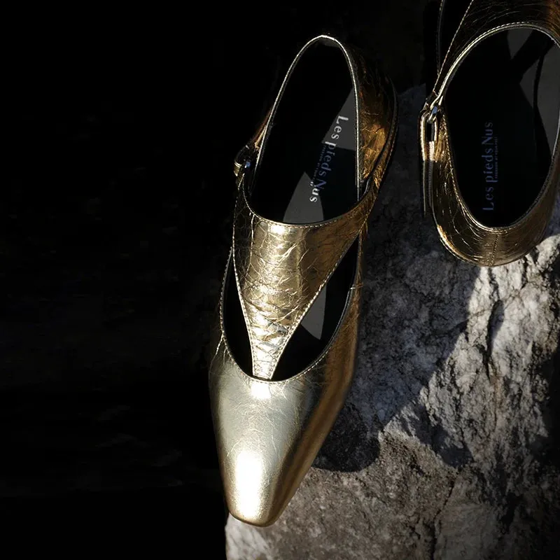 Gold Pointed-Flat Shoes