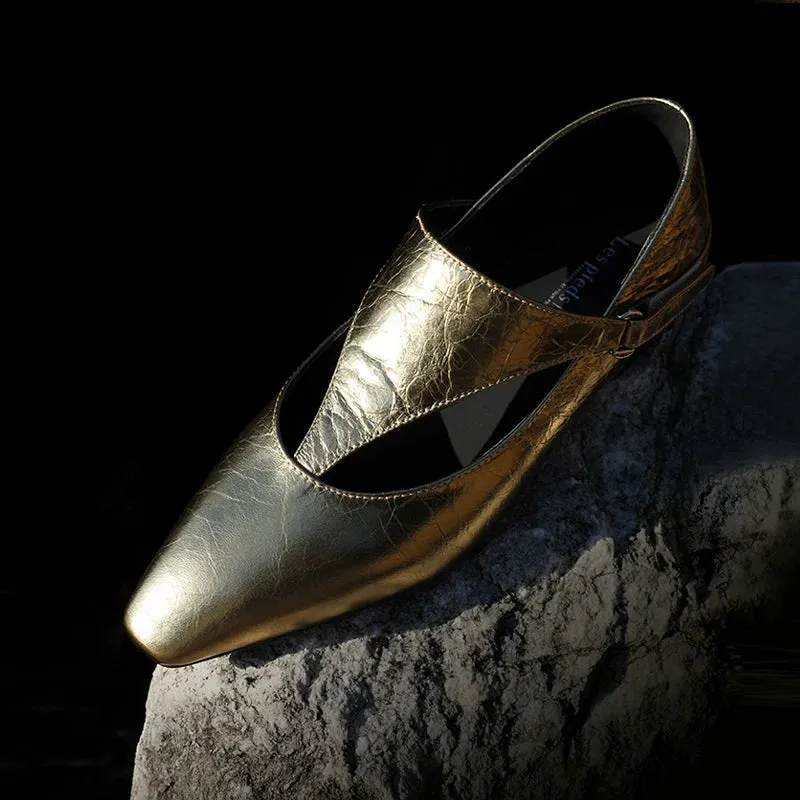 Gold Pointed-Flat Shoes