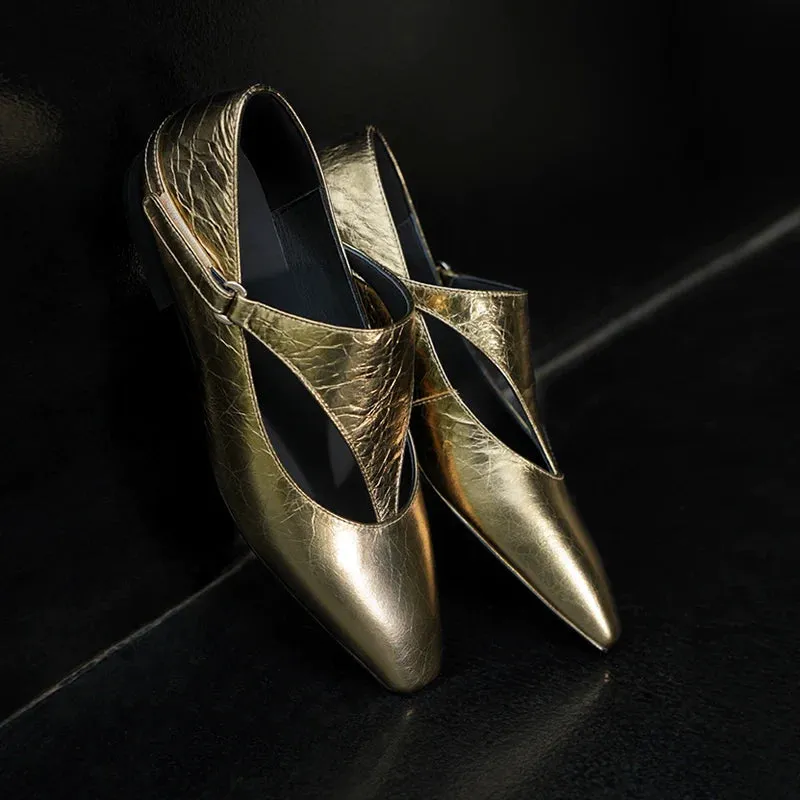 Gold Pointed-Flat Shoes