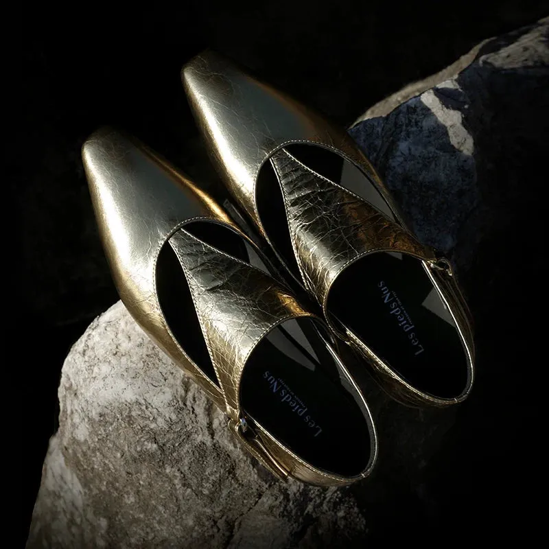 Gold Pointed-Flat Shoes