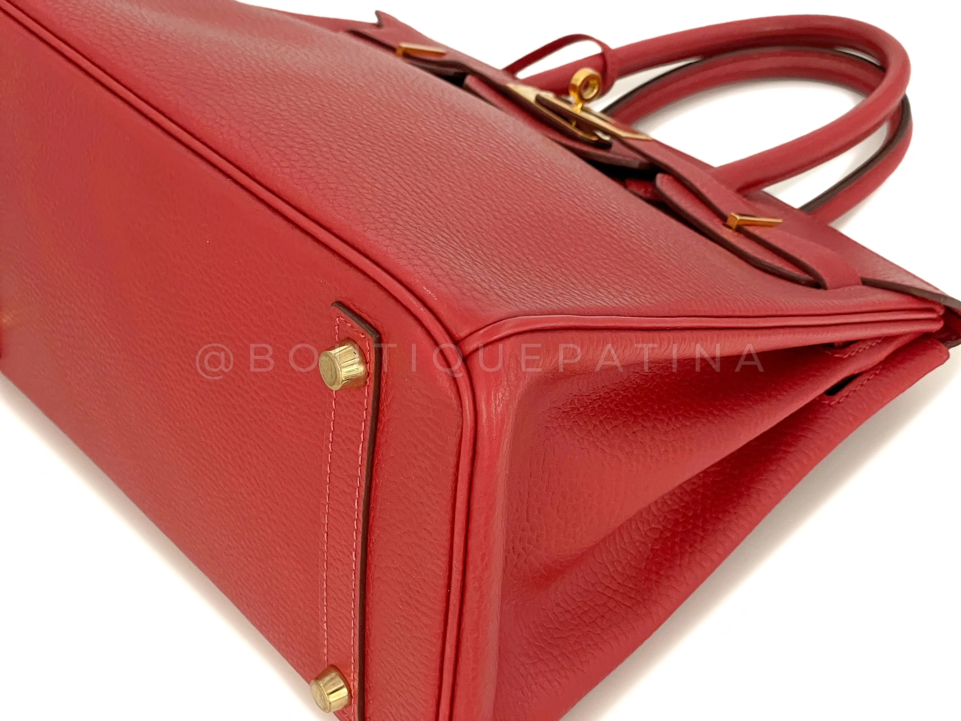 Hermes Rouge Vermillion Ardennes 30cm Birkin Bag GHW Red