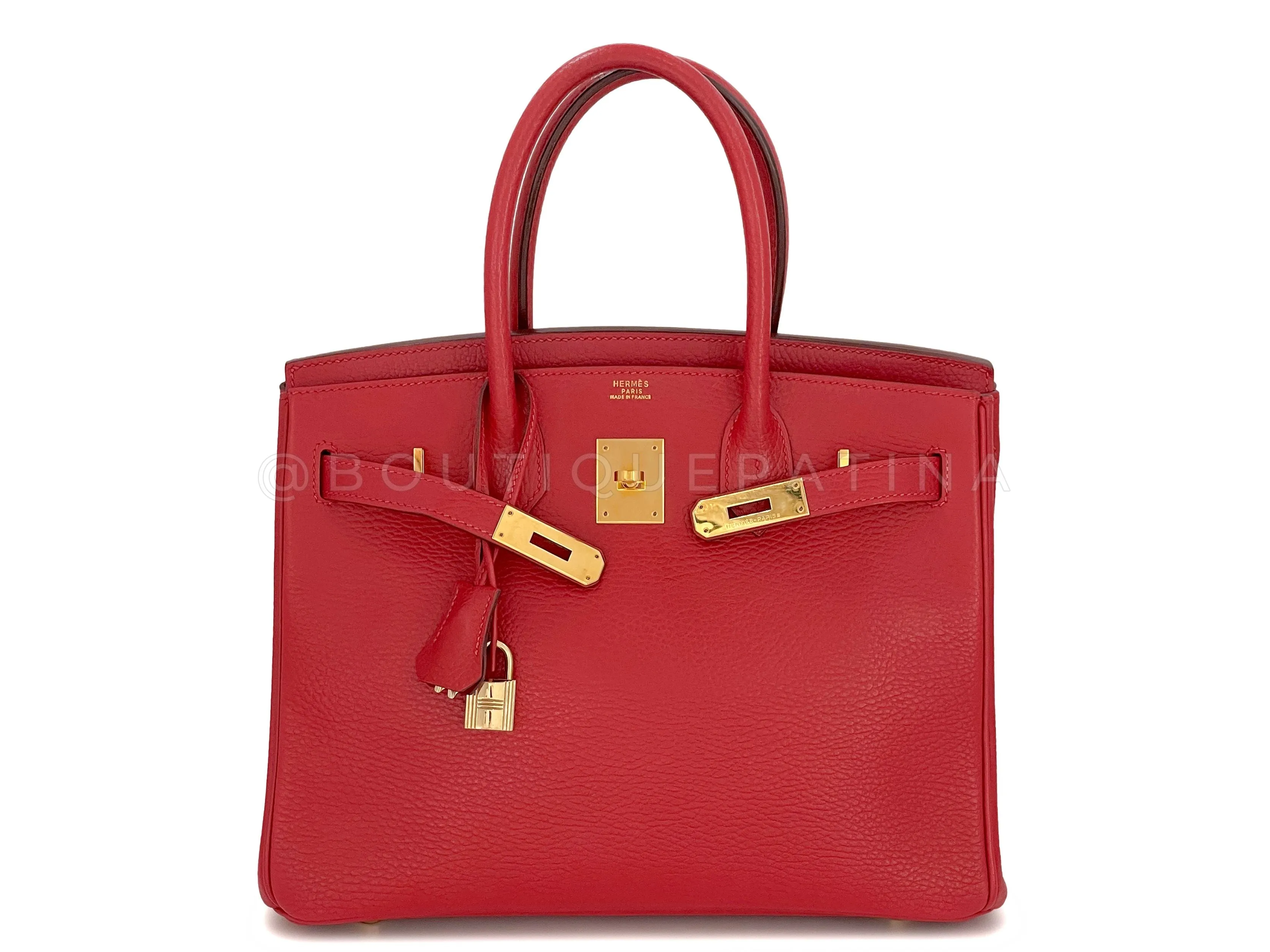 Hermes Rouge Vermillion Ardennes 30cm Birkin Bag GHW Red