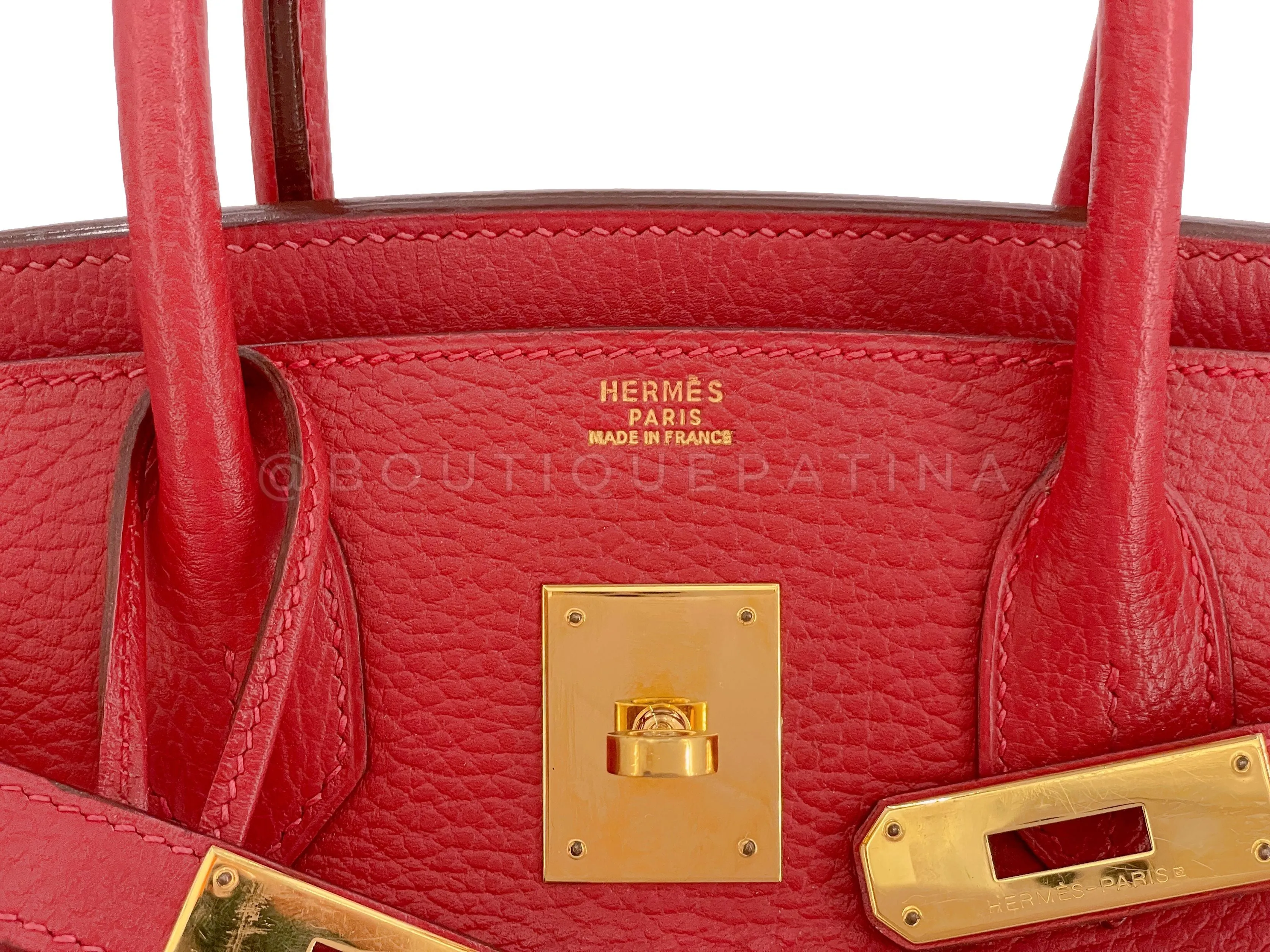 Hermes Rouge Vermillion Ardennes 30cm Birkin Bag GHW Red
