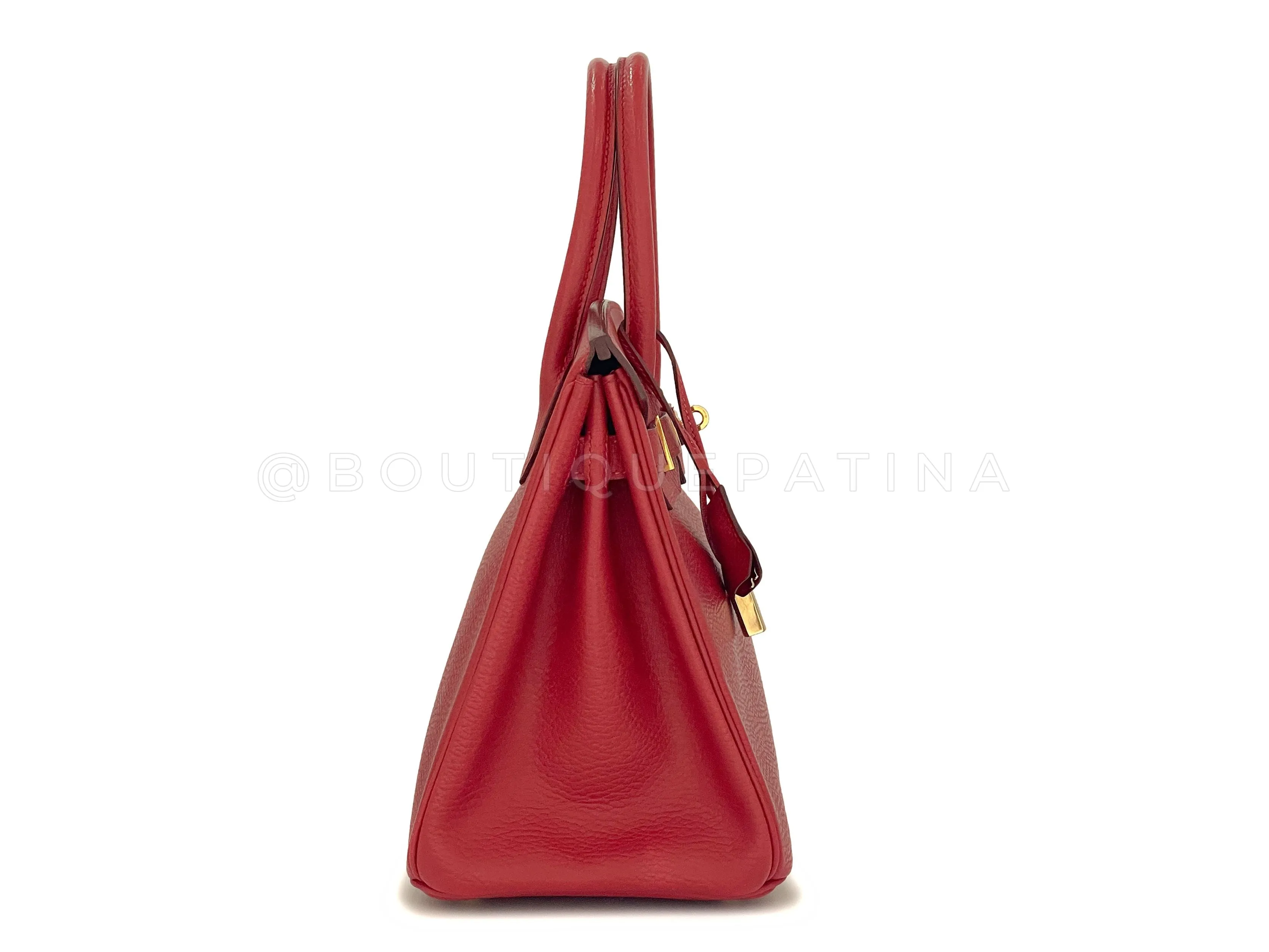 Hermes Rouge Vermillion Ardennes 30cm Birkin Bag GHW Red