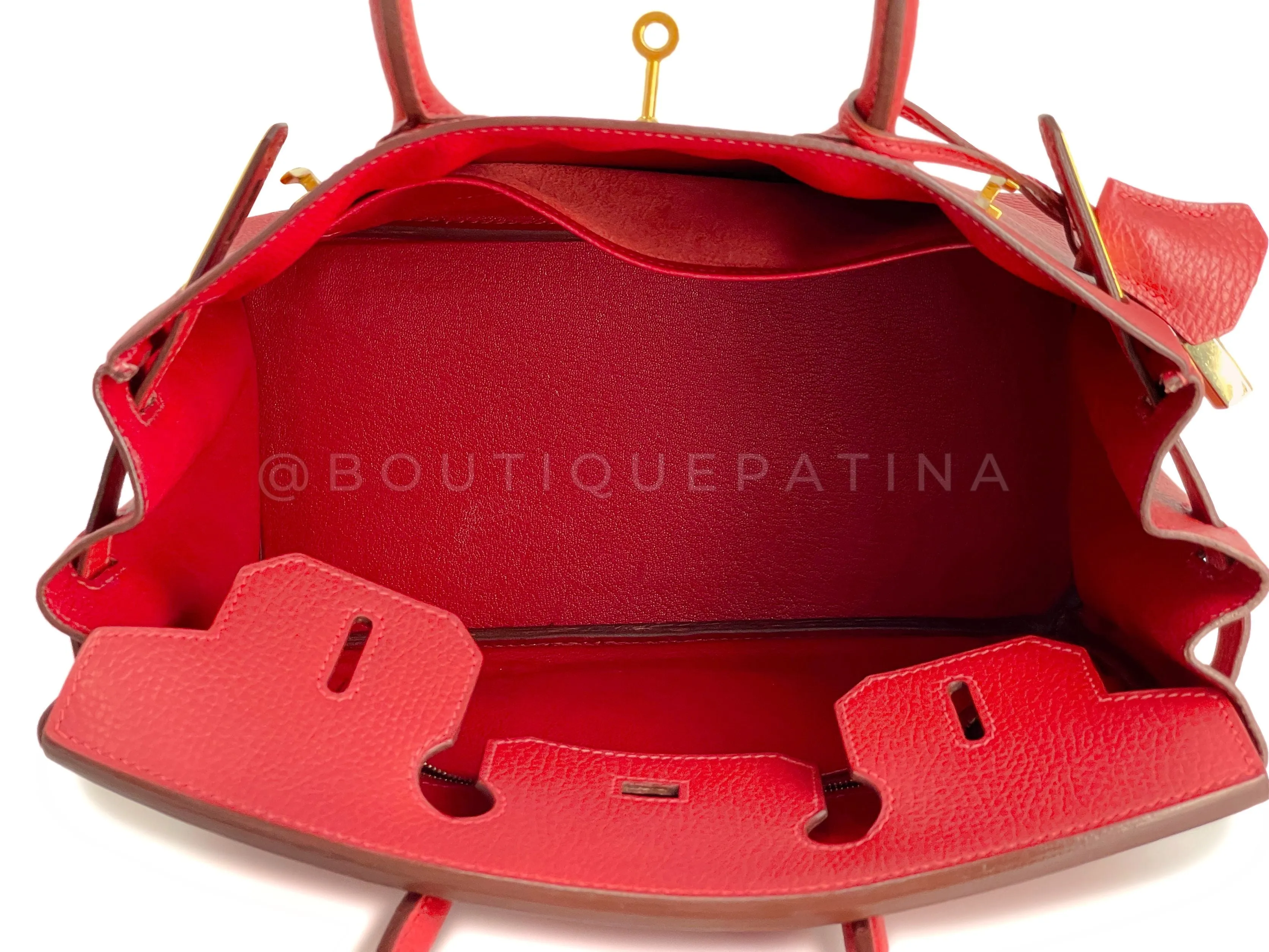 Hermes Rouge Vermillion Ardennes 30cm Birkin Bag GHW Red
