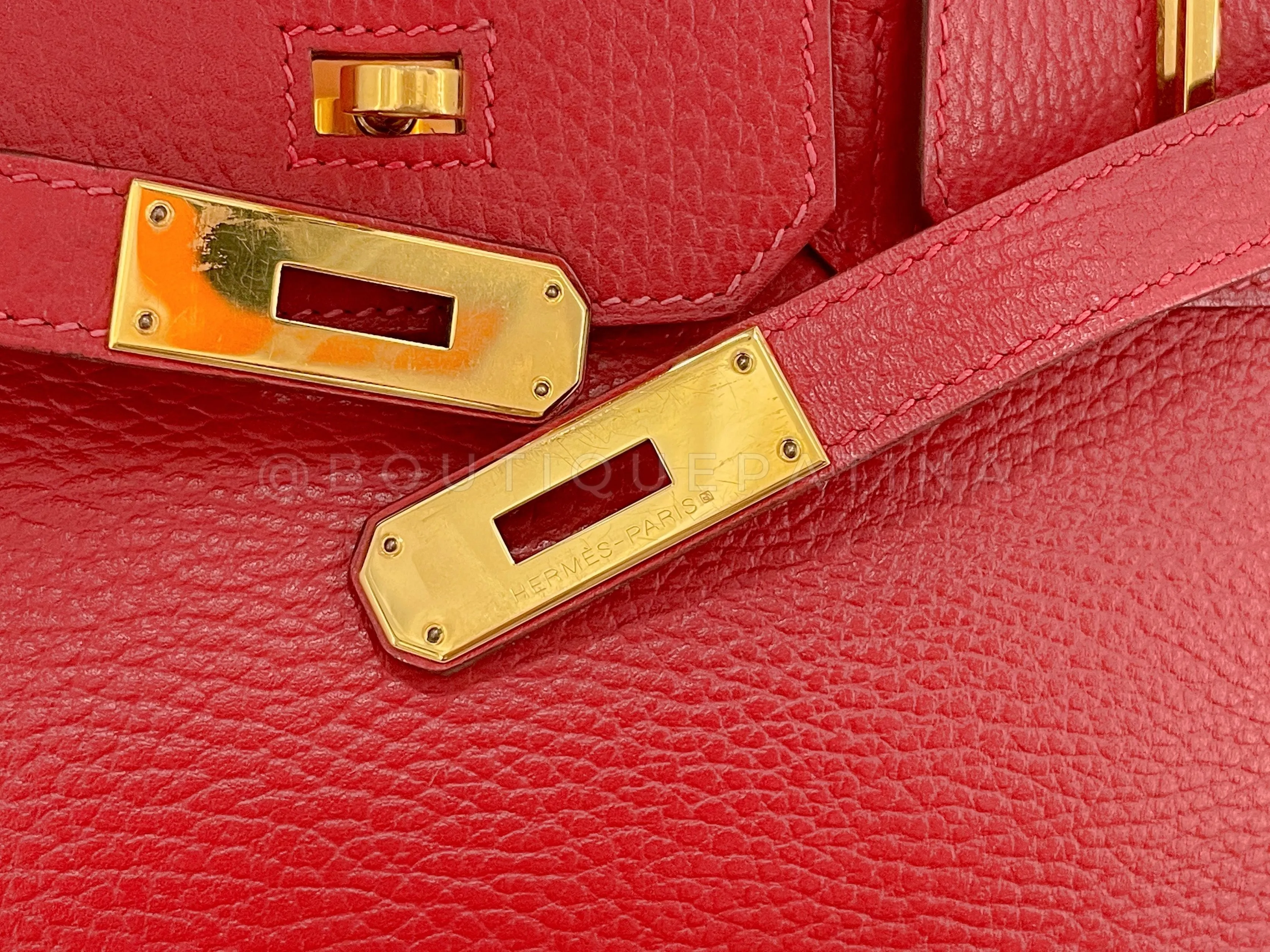 Hermes Rouge Vermillion Ardennes 30cm Birkin Bag GHW Red