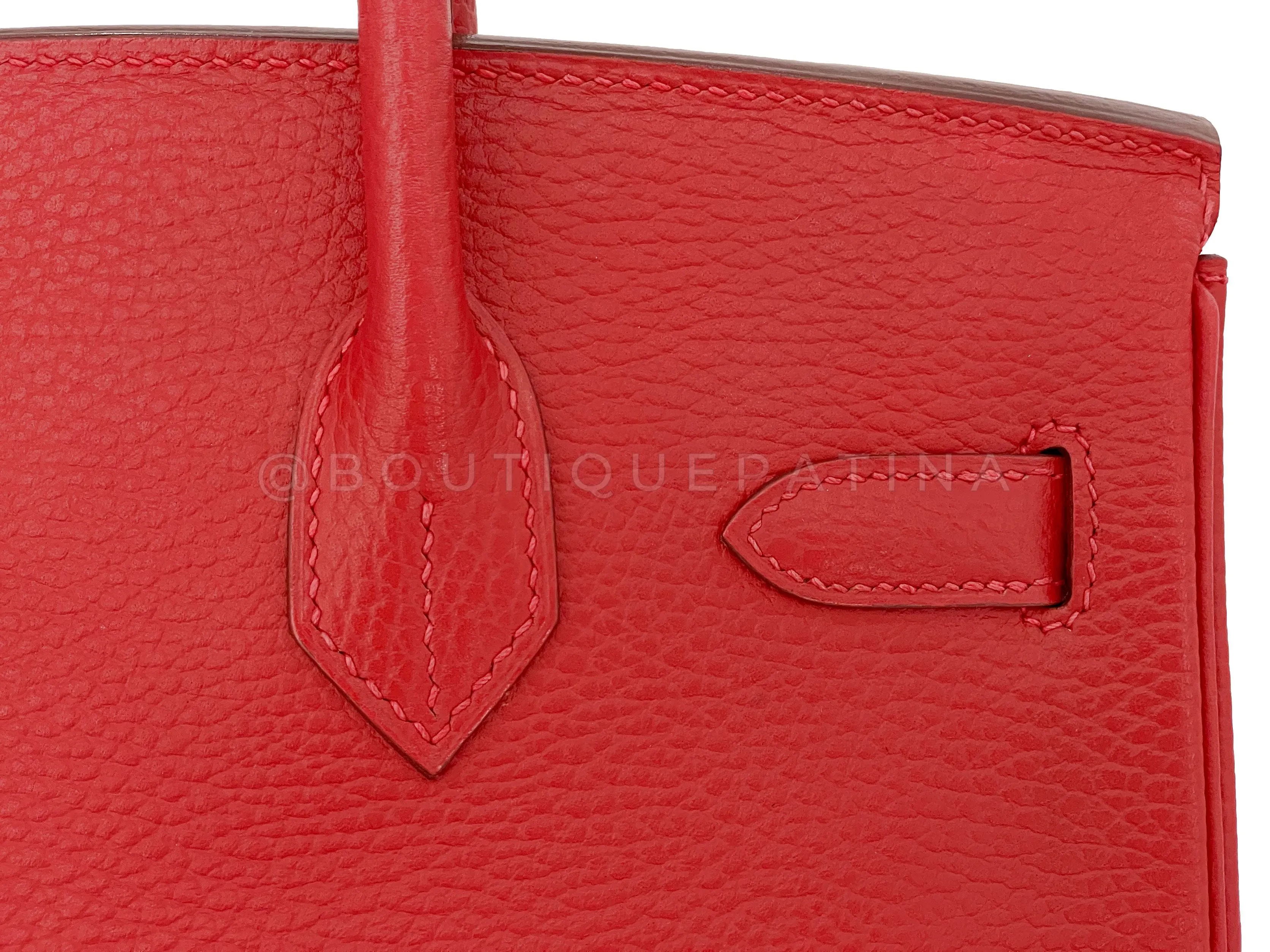 Hermes Rouge Vermillion Ardennes 30cm Birkin Bag GHW Red