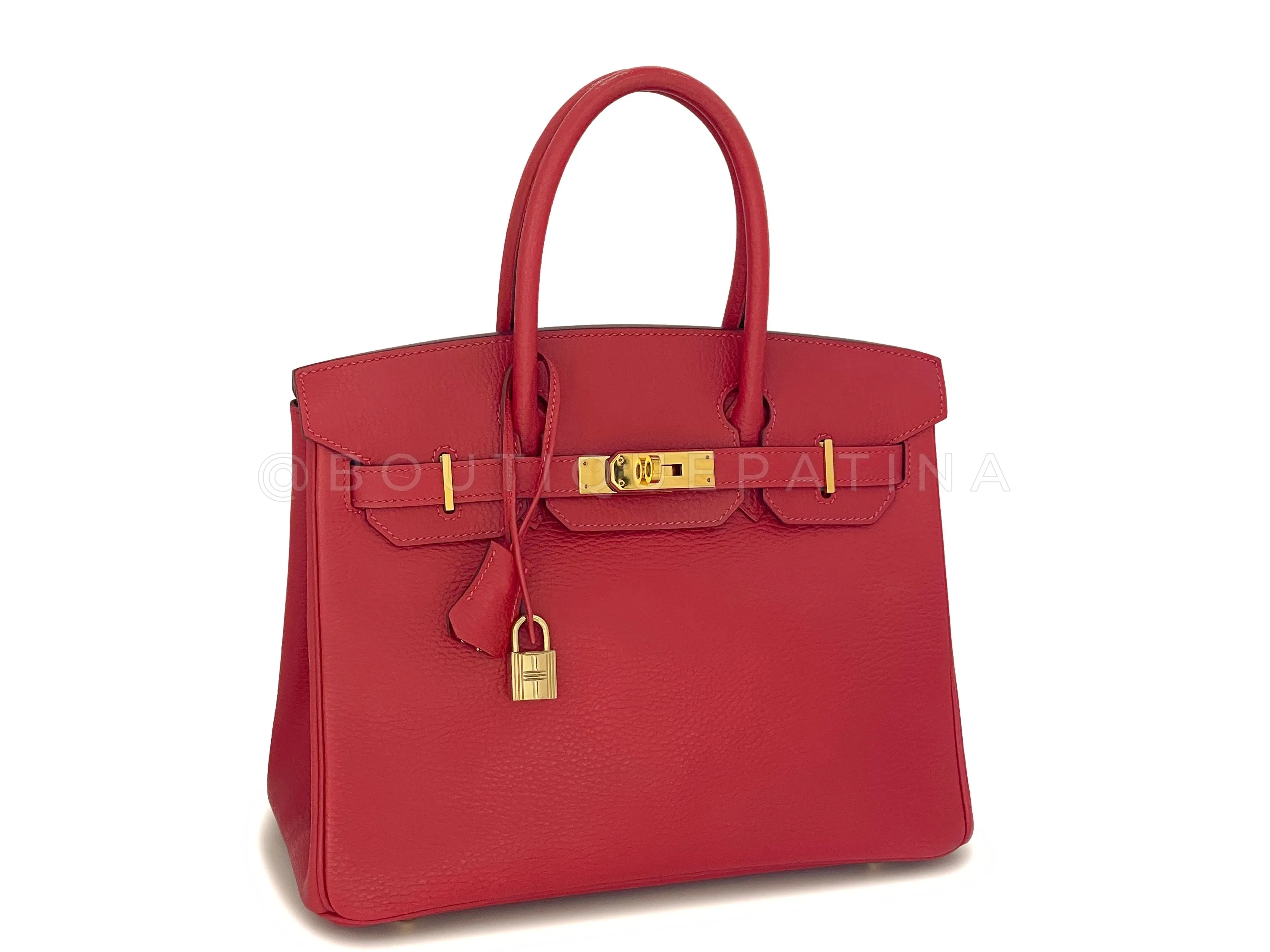 Hermes Rouge Vermillion Ardennes 30cm Birkin Bag GHW Red