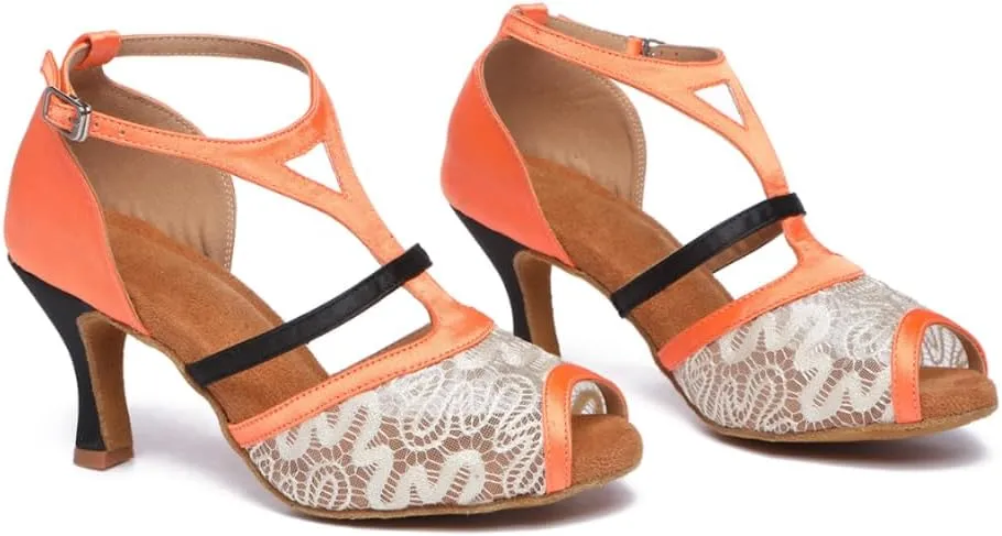 HROYL Women Latin Dance Shoes Salsa Practice Wedding Party Performence Ballroom Dance Shoes,Model L561/087
