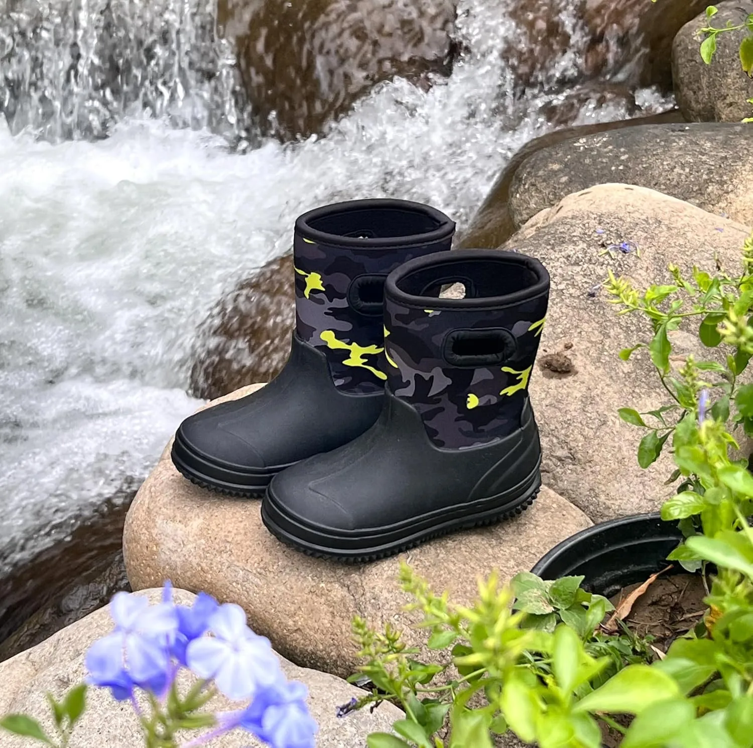 HugRain Toddler Kids Adorable Warm Neoprene Waterproof Rain Boots
