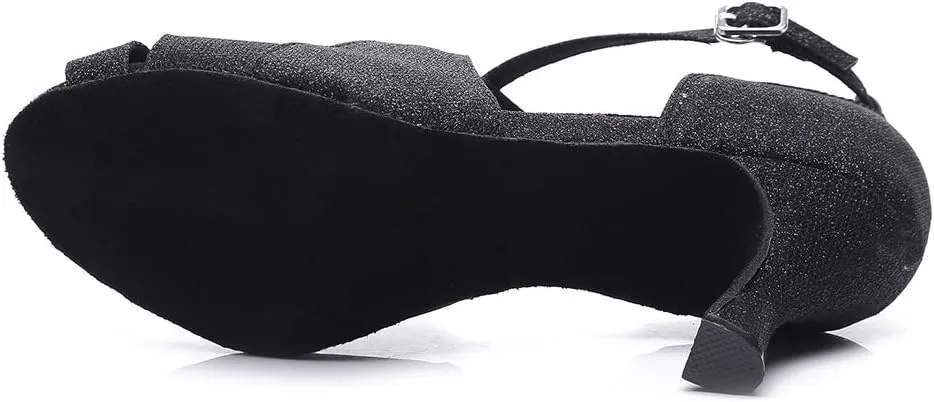 JUODVMP Women's Glitter Crossing Strap Ballroom Dance Shoes Latin Dance Shoes,Model L420