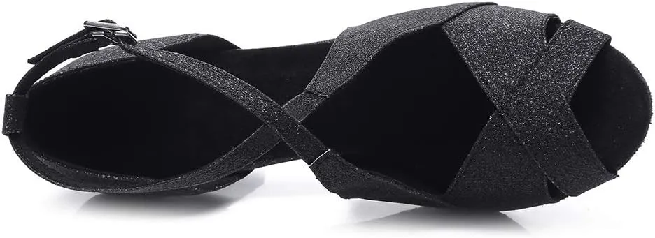 JUODVMP Women's Glitter Crossing Strap Ballroom Dance Shoes Latin Dance Shoes,Model L420