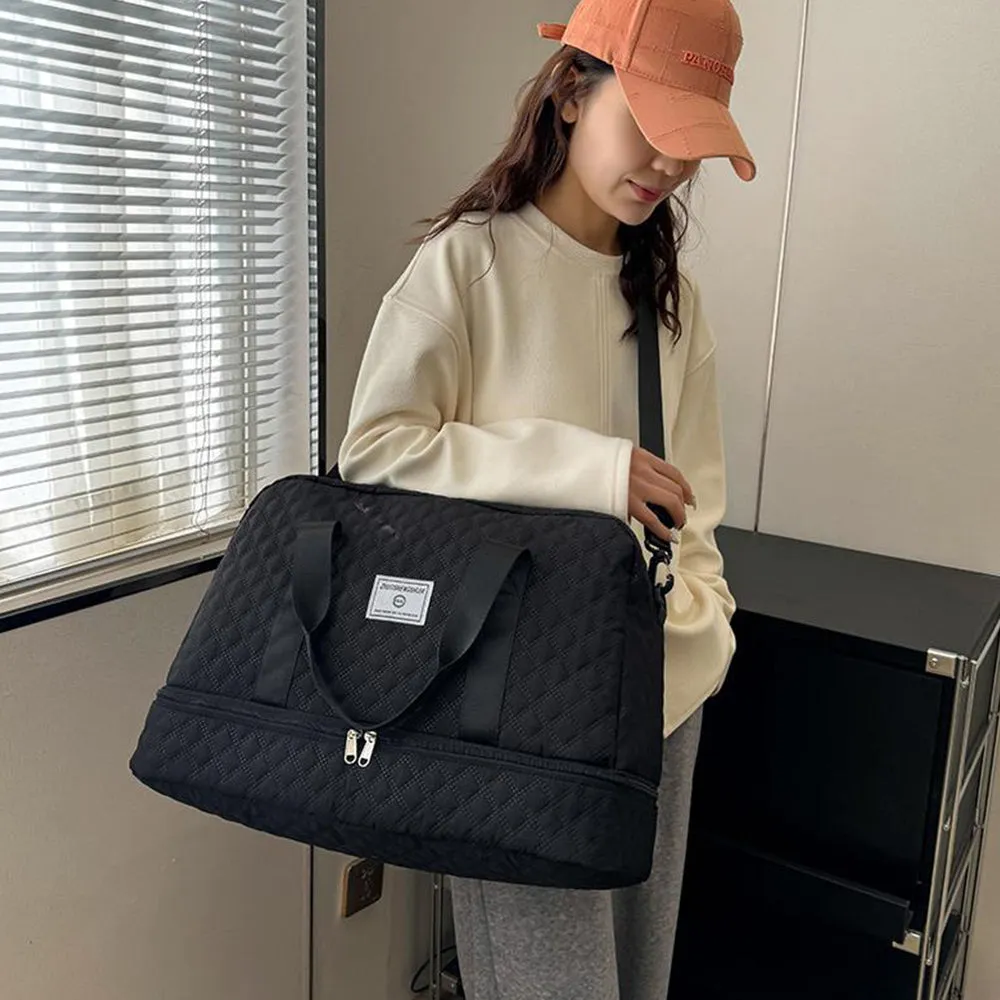 Large Capacity Travel Duffel Bag Versatile Shoulder Crossbody Weekender Bag with Shoe Compartment Black