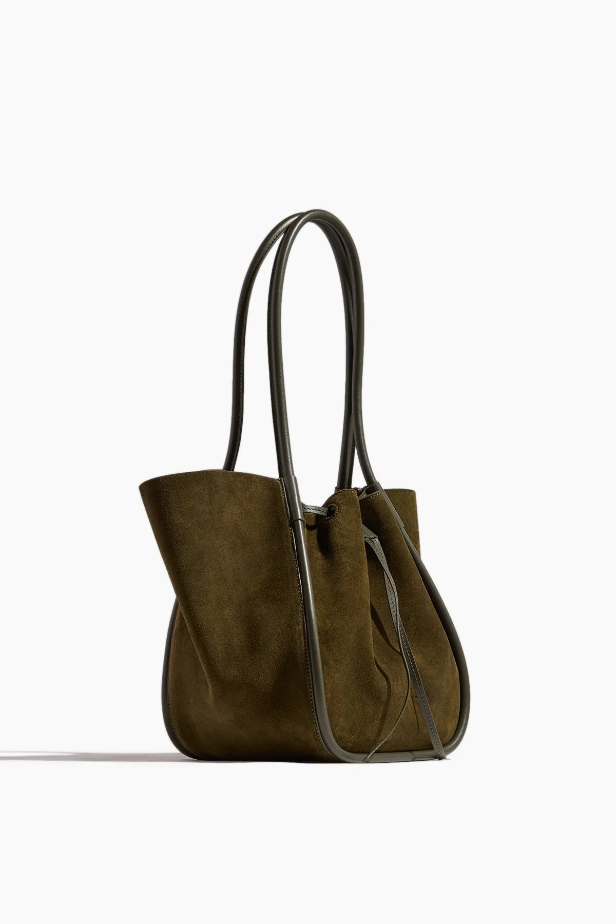 Large Ruched Soft Suede Tote in Olive
