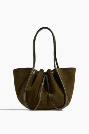 Large Ruched Soft Suede Tote in Olive