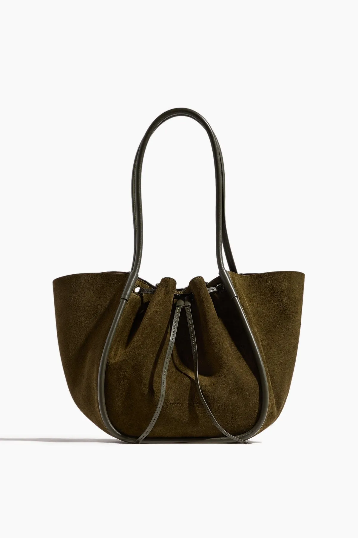 Large Ruched Soft Suede Tote in Olive