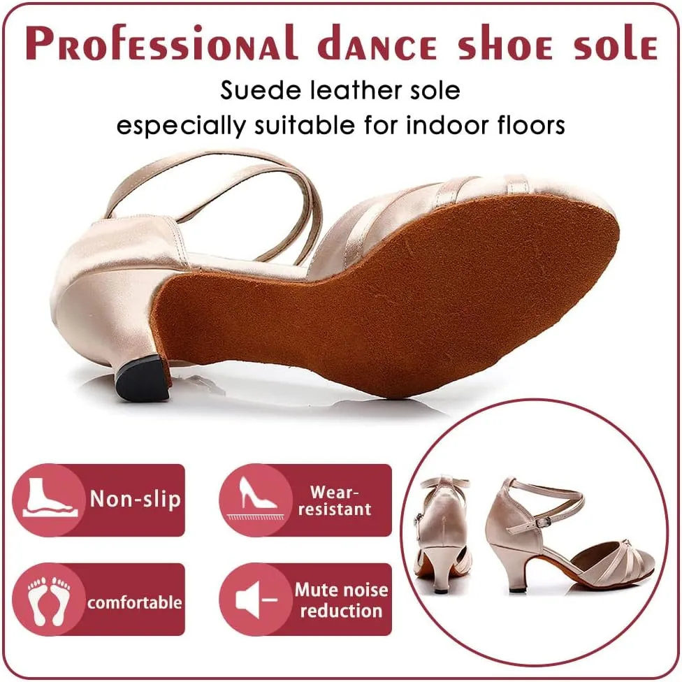 Latin Ballroom Dance Shoes for Women Closed Toe Ladies Waltz Salsa Dancing Shoes Nude