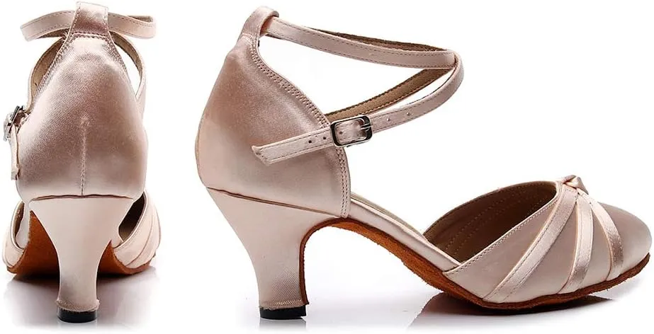 Latin Ballroom Dance Shoes for Women Closed Toe Ladies Waltz Salsa Dancing Shoes Nude