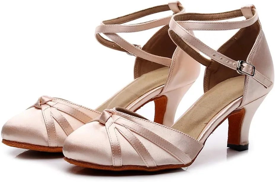 Latin Ballroom Dance Shoes for Women Closed Toe Ladies Waltz Salsa Dancing Shoes Nude