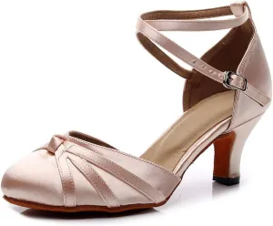 Latin Ballroom Dance Shoes for Women Closed Toe Ladies Waltz Salsa Dancing Shoes Nude