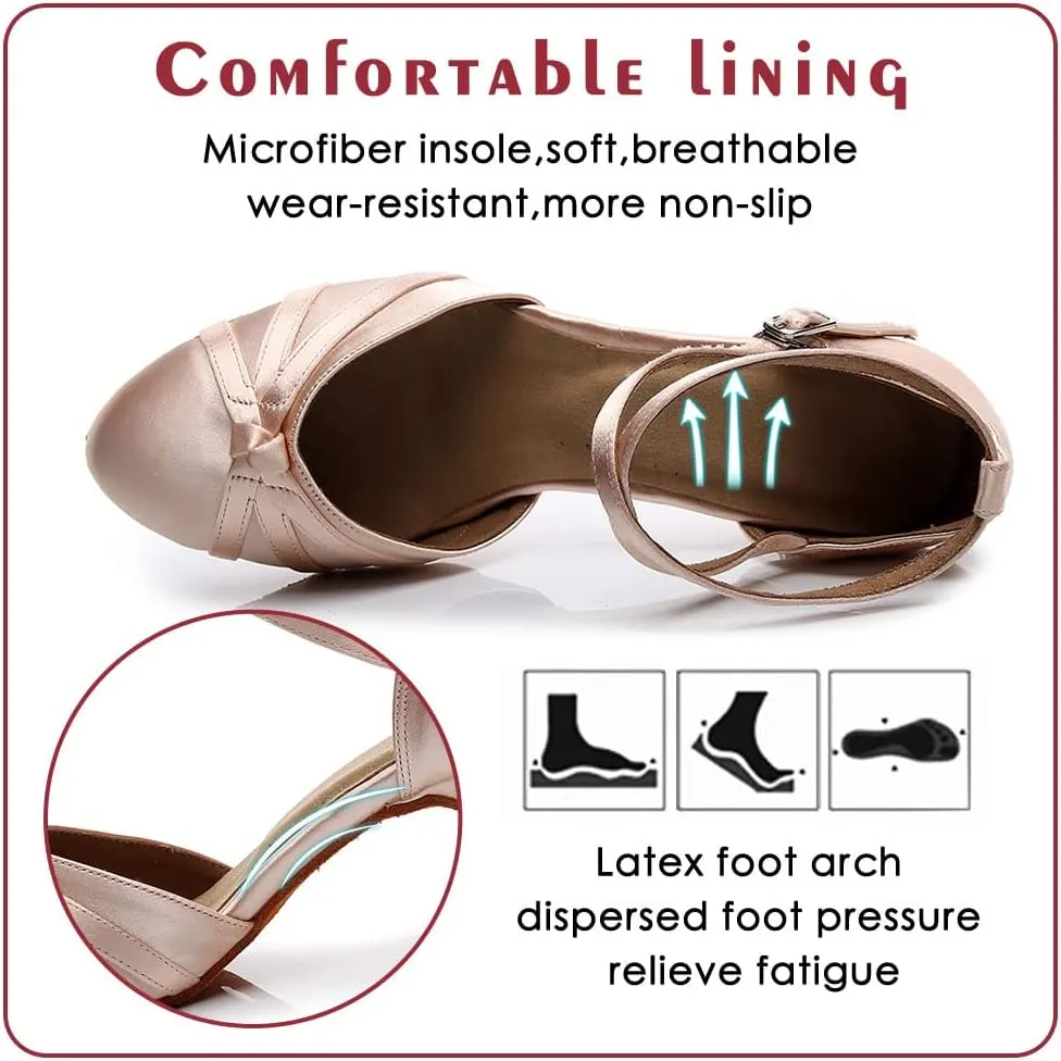 Latin Ballroom Dance Shoes for Women Closed Toe Ladies Waltz Salsa Dancing Shoes Nude