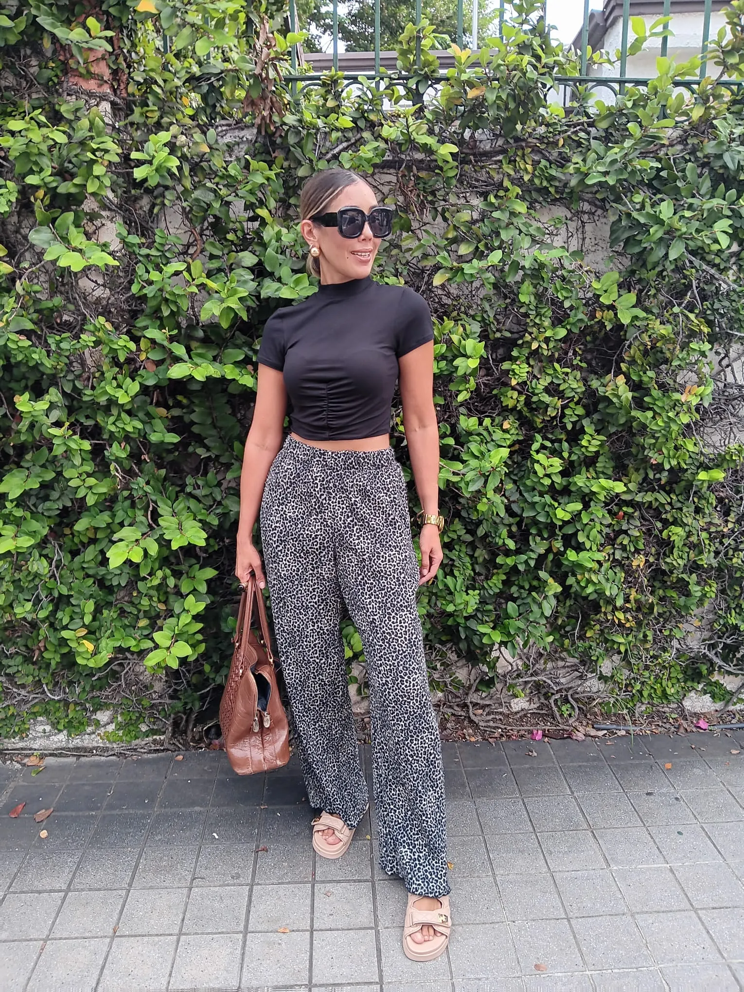 Leopard Print Plissé Pants