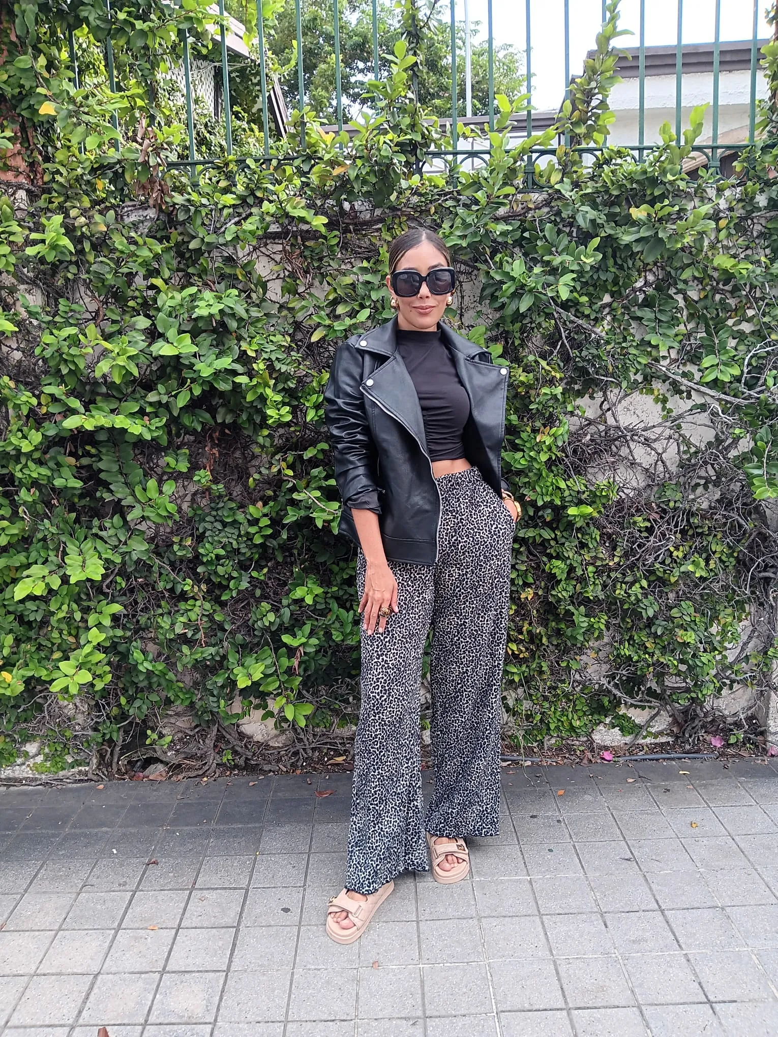Leopard Print Plissé Pants