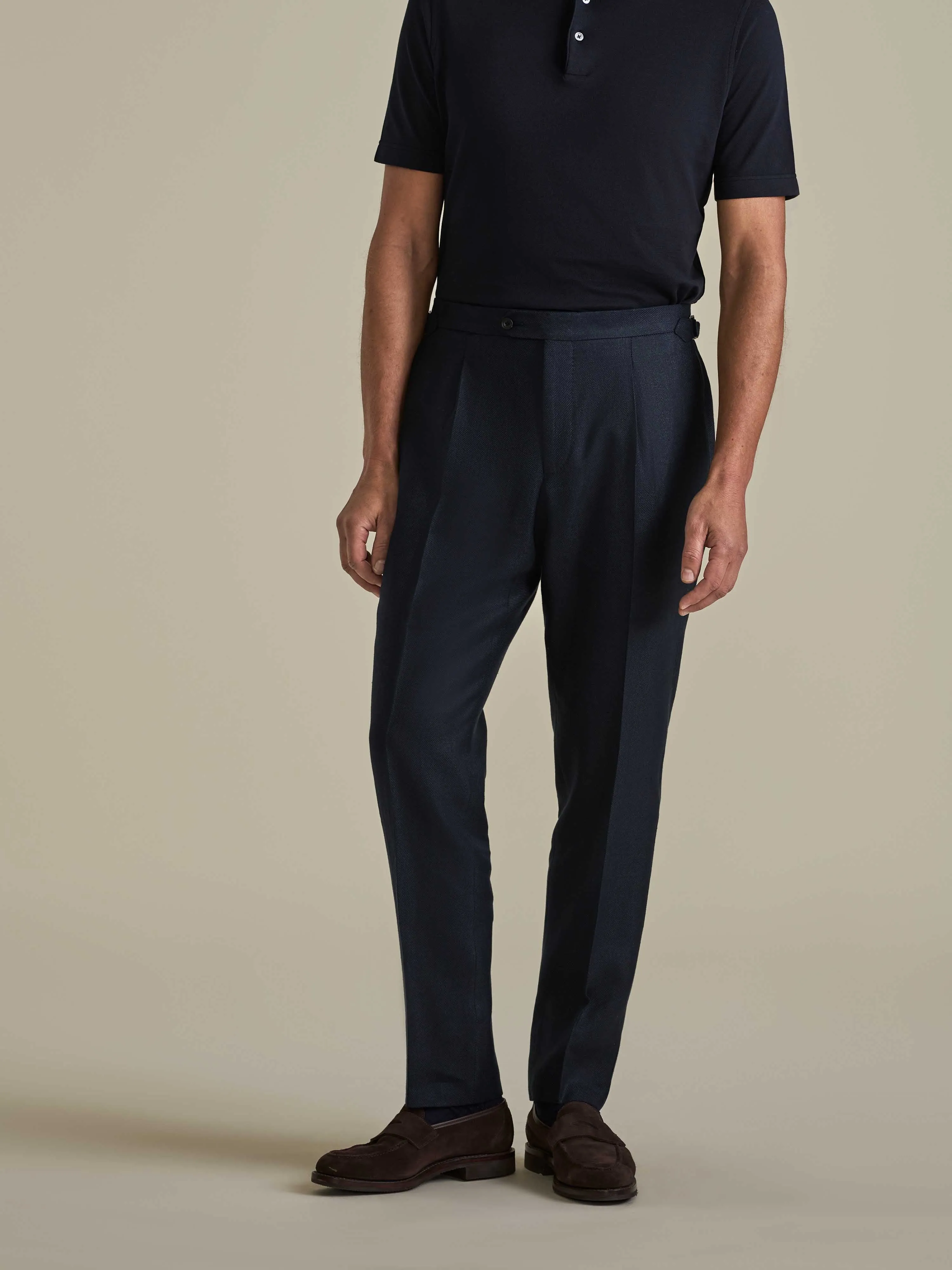 Linen Wool Single Pleat Tailored Trousers