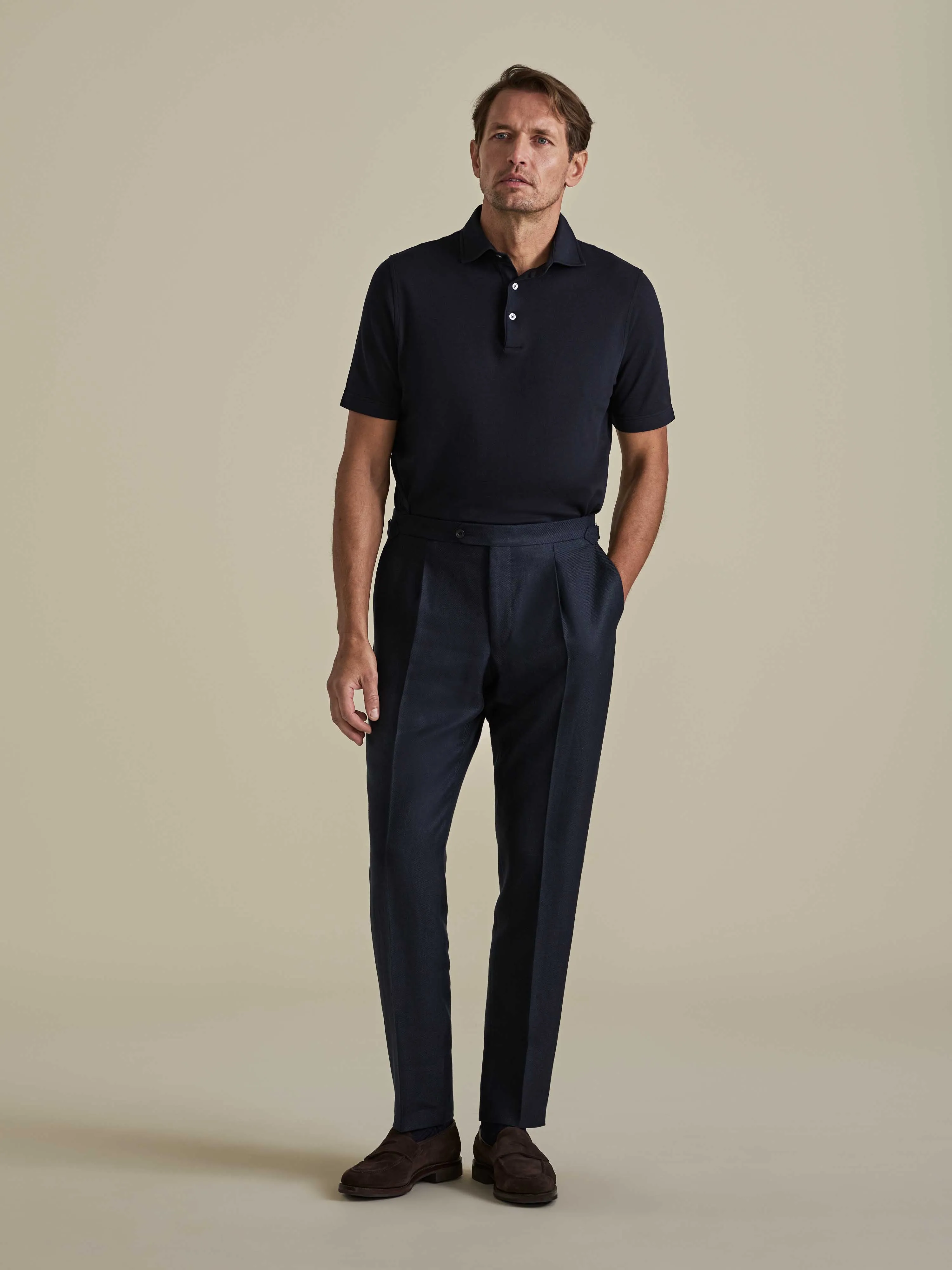 Linen Wool Single Pleat Tailored Trousers