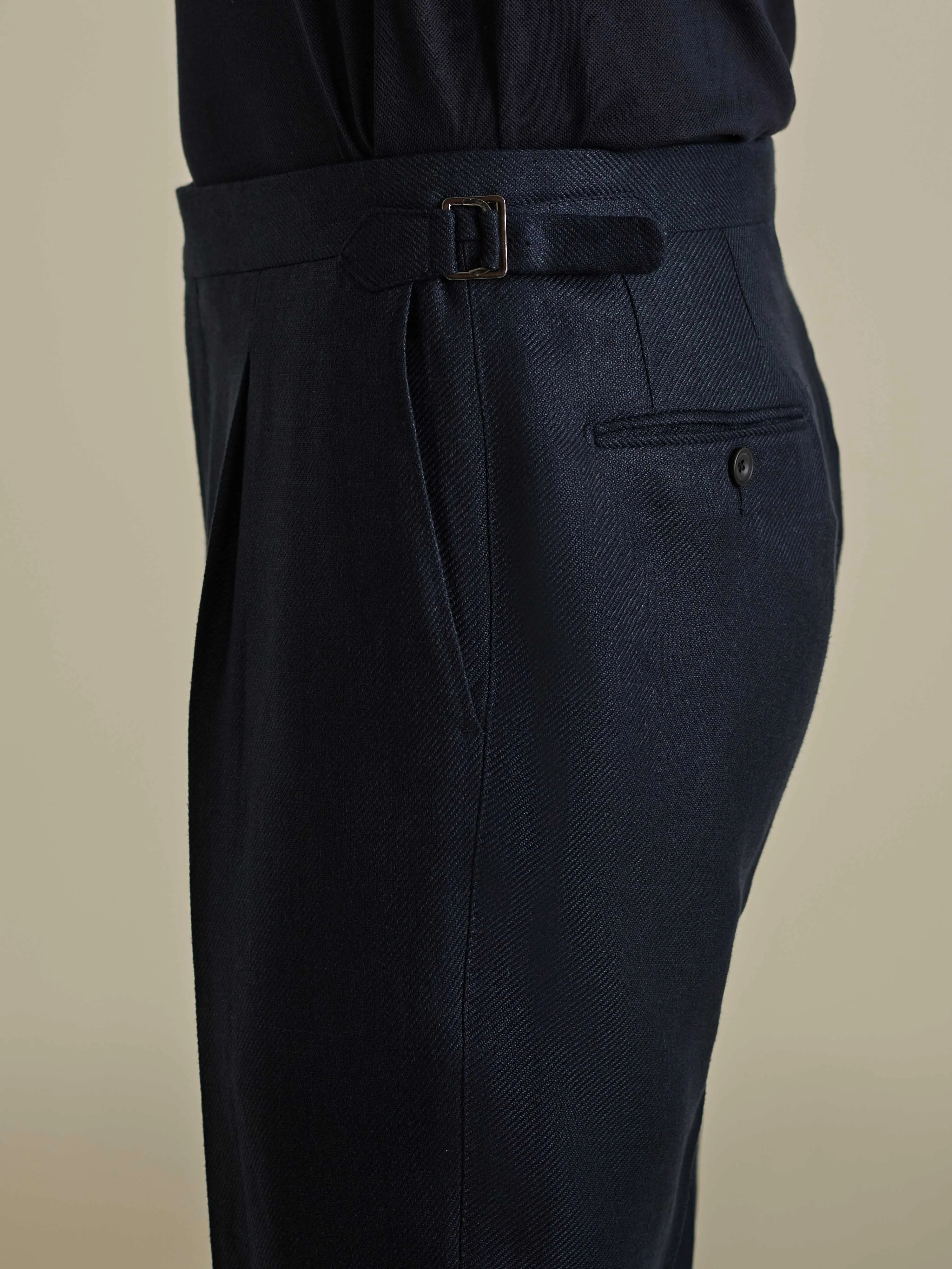 Linen Wool Single Pleat Tailored Trousers