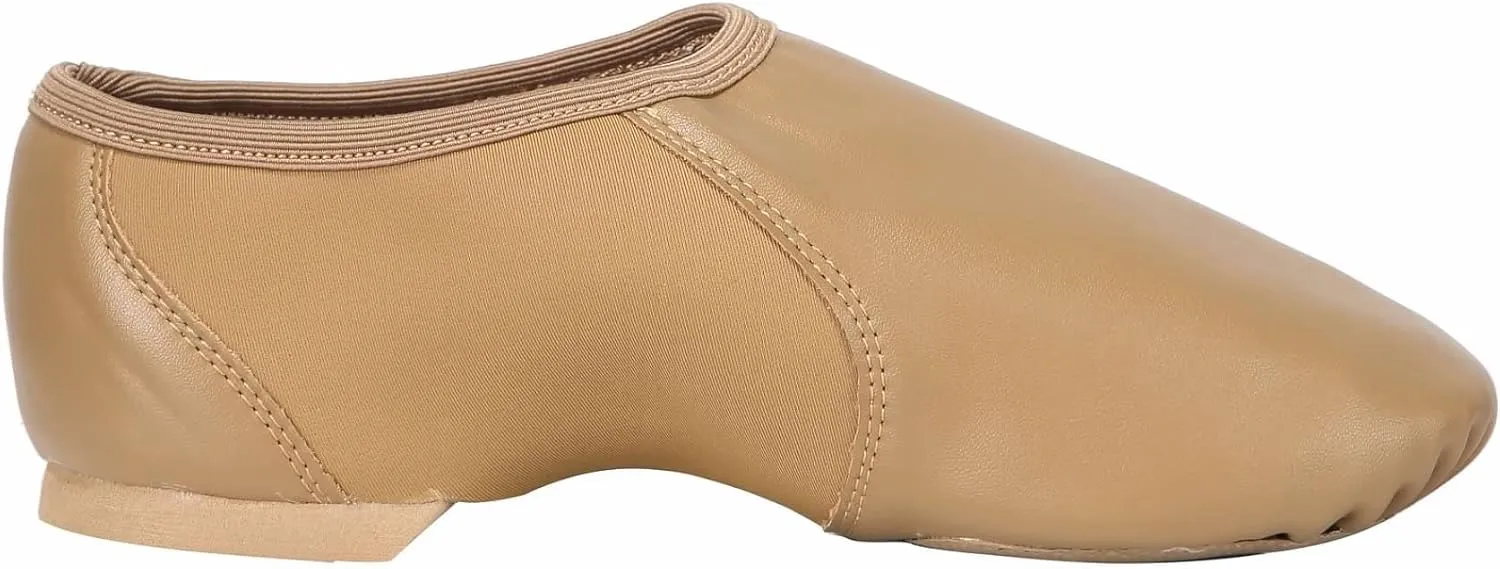 Linodes Unisex PU Leather Upper Slip-on Jazz Shoe with Circle Elastic for Women and Men's Dance Shoes