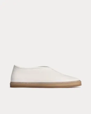 Linoleum Piped Shiny Leather White Slip On Sneakers