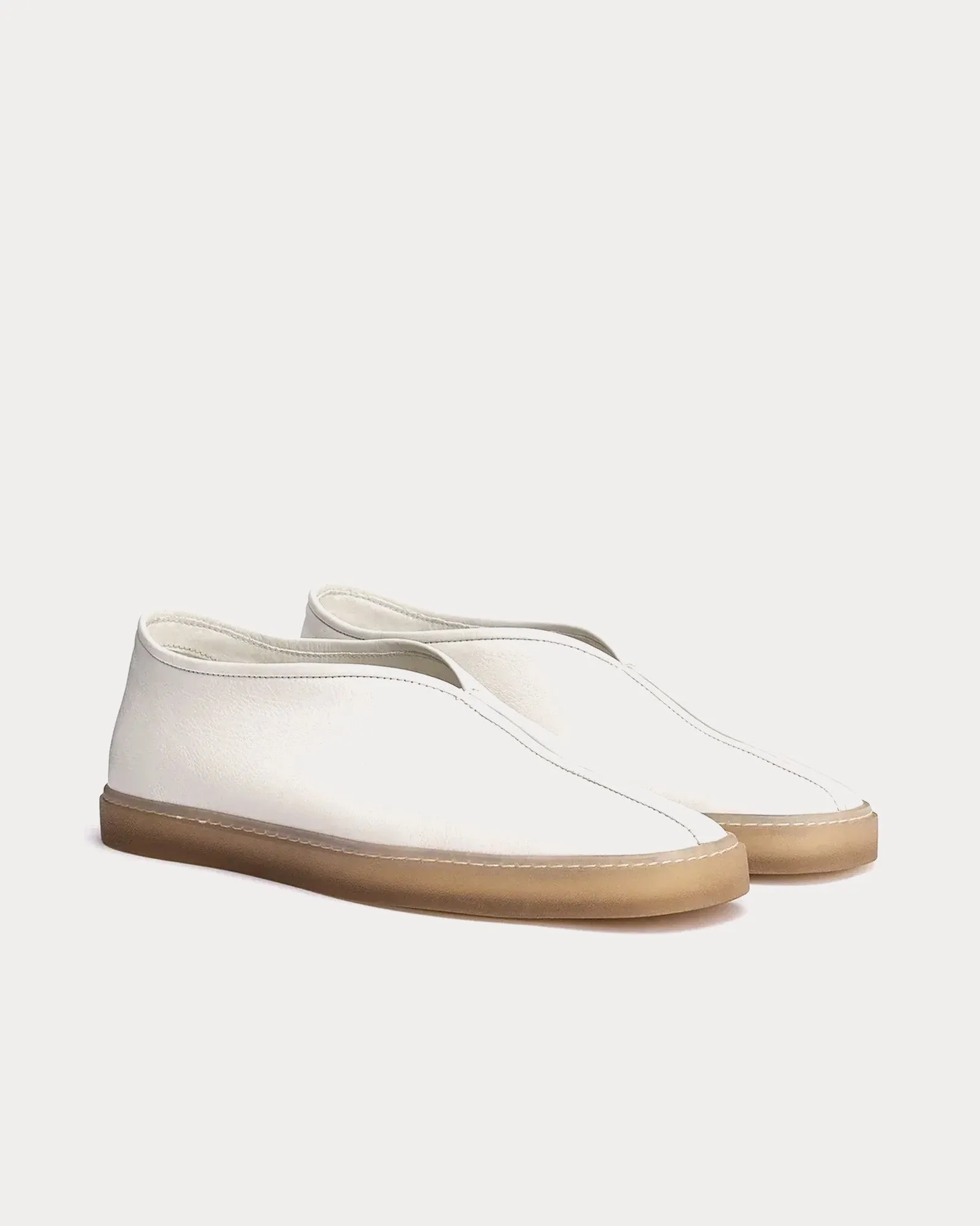 Linoleum Piped Shiny Leather White Slip On Sneakers