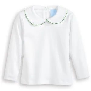 Long Sleeve Pima Peter Pan Tee -- White w/ Green