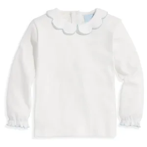 Long Sleeve Pima Scallop Collar Tee -- Ice Blue