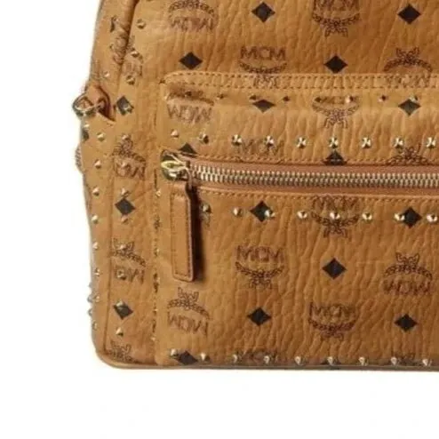 MCM Studded Stark Big Backpack Black-Brown