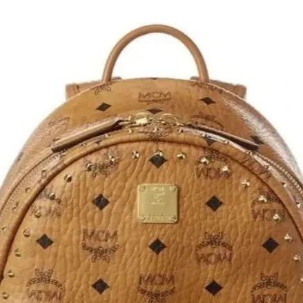 MCM Studded Stark Big Backpack Black-Brown