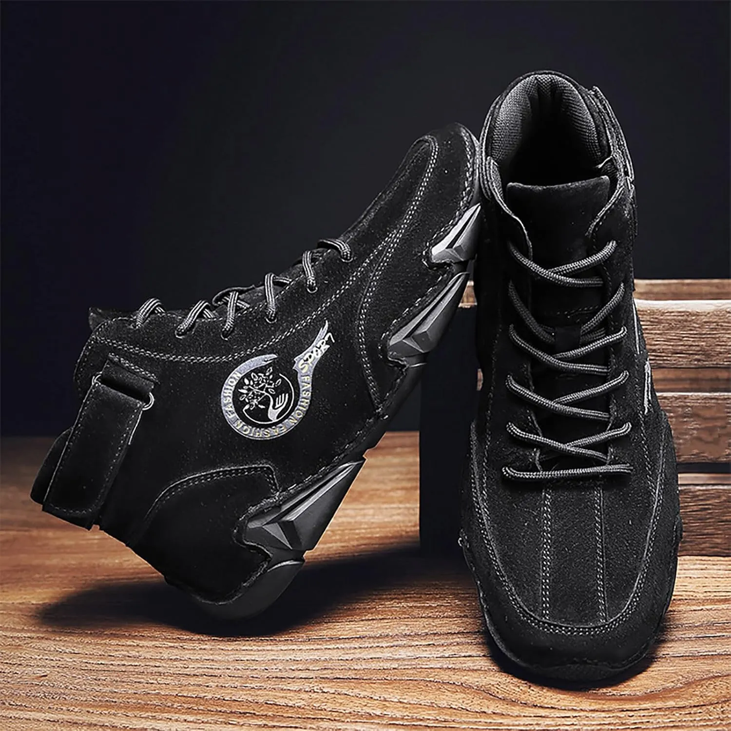 Men's Athletic Running Shoes High Top Hook Loop Short Boots Suede Lace Up Shoes Arch Support Mens Basketball Sneaker