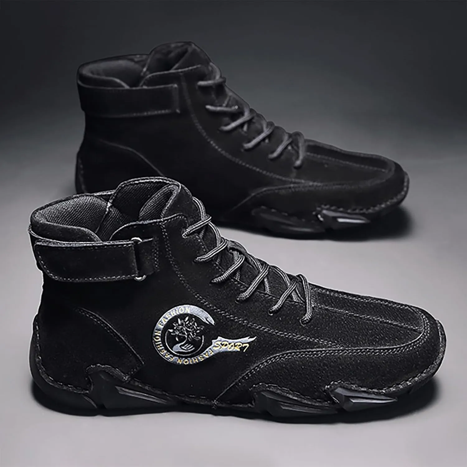 Men's Athletic Running Shoes High Top Hook Loop Short Boots Suede Lace Up Shoes Arch Support Mens Basketball Sneaker