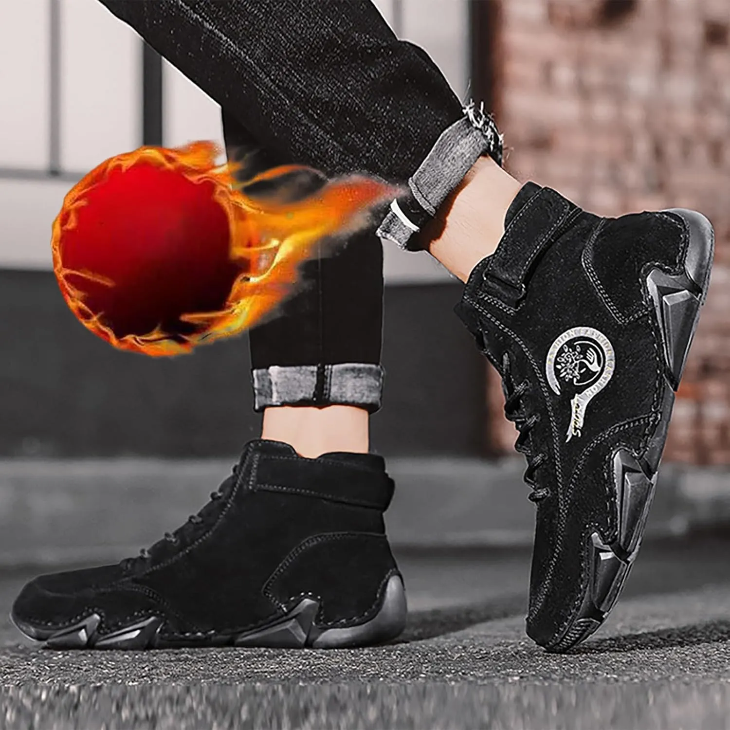 Men's Athletic Running Shoes High Top Hook Loop Short Boots Suede Lace Up Shoes Arch Support Mens Basketball Sneaker